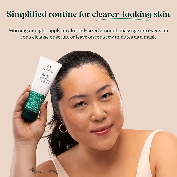 The Body Shop Tea Tree 3 in 1 Wash Scrub & Mask – Purifying Vegan Skincare For Oily, Blemished Skin – 4.2 oz