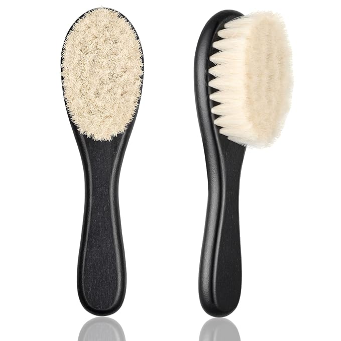 Shappy 2 Pieces Barber Fade Brush Men Beard Brush Neck Duster Cleaning Grooming Tool Soft Beard with Wooden Handle for Barber Hair Cutting Kits(Black)