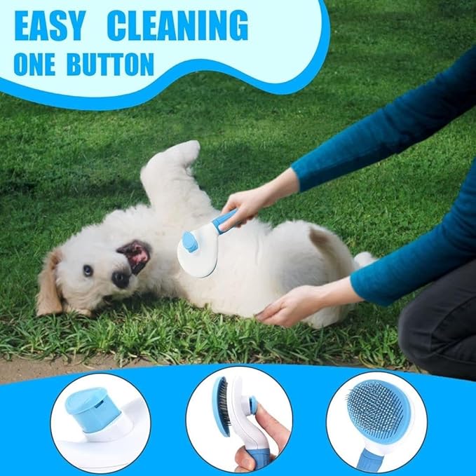 Loving PETS 6-in-1 Dog Grooming Kit - Self Cleaning Slicker Brush, Dematting Rake, Steel Comb, Flea Comb & Bath Brush - Professional Pet Grooming Set with Storage Bag for Dogs & Cats (Blue)