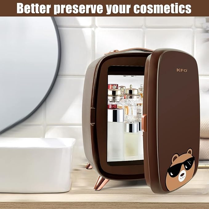 KFO Mini Fridge 6L| Pro-Style Beauty Fridge for Bedroom & Makeup | 6°C Cooling + 20dB Ultra-Quiet | 8-Can Drink or Cosmetic Storage & Adjustable Shelf