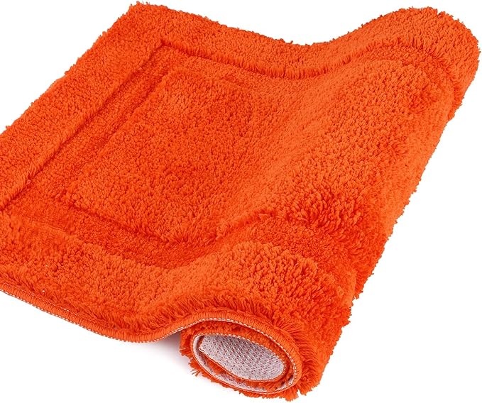 SHACOS Orange Fall Bathroom Rugs Sets 3 Piece, 20"x32" + 20"x47" Non Slip Bath Mat and 20"x24" Toilet Rugs U Shaped Washable, Soft Fluffy Water Absorbent Bathroom Floor Mat
