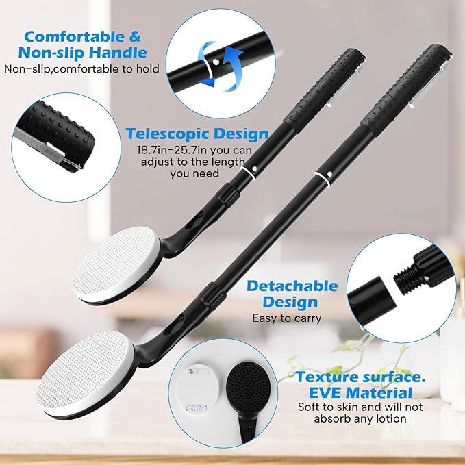 Lotion Applicator for Back, 25.7” Telescopic Back Lotion Applicator, Easy Reach and Washable, Back Self Tanner Applicator