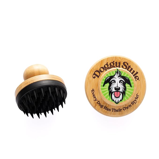 Bamboo Bath Scrubber with Soft Silicone Bristles, Size Large, Pet Scrubber for Shedding, Bathing & Massaging, Eco-Friendly, Doggy Style Large Dog Grooming Brush