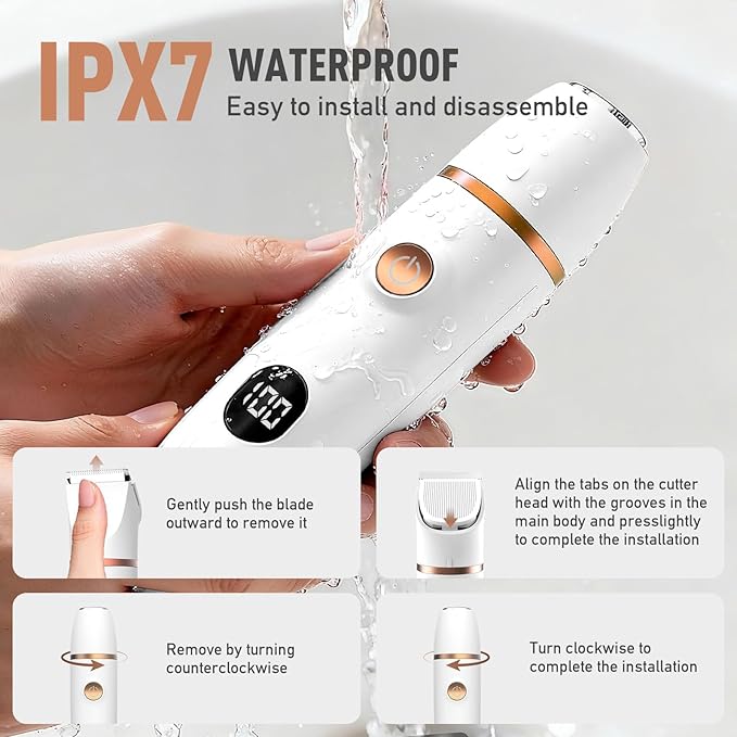 Bikini Trimmer for Women, 3-in-1 Electric Razors for Women, IPX7 Waterproof Rechargeable Cordless Pubic Hair Shaver, with LED Display, for Ladies Bikini Pubic, Face, Underarms, Legs(White)