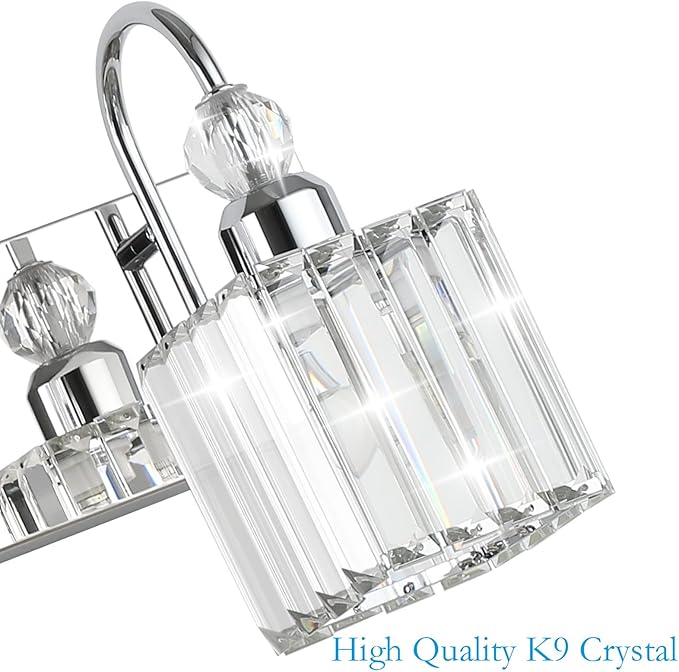 Ralbay Chrome Crystal Vanity Lights 5-Lights 40'' Modern Crystal Bathroom Light Fixtures Modern Crystal Vanity Lighting Over Long Mirror Bathroom Wall Lighting Fixtures