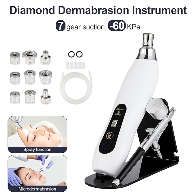 Diamond Microdermabrasion Machine, 7 Suction Modes Professional Microdermabrasion Machine with Airbrush, Blackhead Remover Facial Dermabrasion Device for Salon Personal Home Travel Use