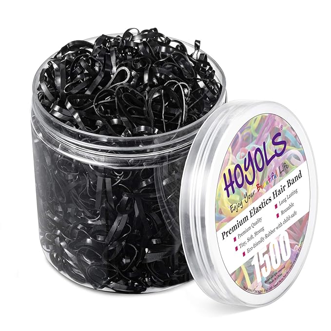 HOYOLS Black Elastic Hair Ties Rubber Bands Mini Polyband Soft Ponytail Holder for Kids Baby Girls TPU Pack 1500