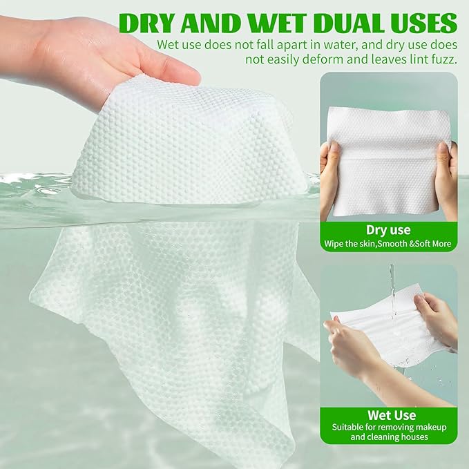 Disposable Face Towels 100 Count, Biodegradable Facial Towels for Sensitive Skin, Ultra Soft & Thick Face Cloth, Lint- free Dry Wipes for Makeup Remover, Skincare and Cleansing (6 Pack)