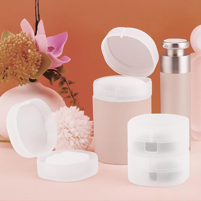 8 Pcs Portable Plastic Travel Cotton Pad Holder with Hanging Loop – Frosted Translucent Cosmetic Case for Makeup Cotton Balls, Toner Pads, and Powder Puff Organization