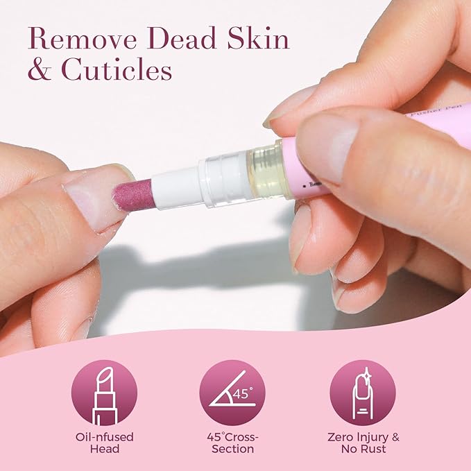 Ceramic Cuticle Pusher & Oil Pen, 2ml Rose/Lavender/Fragrance Free Scented Nail Care Pen, Gentle Cuticle Remover for Dry & Damaged Nails, Moisturize Strengthen Brighten (Pink3.0&Gel)
