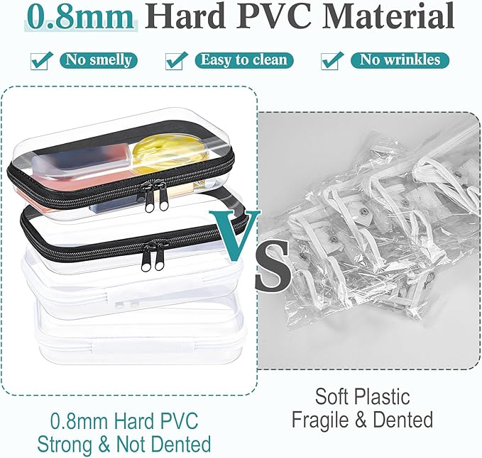 Hoolerry 4 Pcs Hard Clear Zipper Case Makeup Bags Plastic Zipper Pouch Transparent Storage Box Containers for Cosmetics, Snacks, Building Blocks, Puzzles(Clear,7.5 x 3.9 x 2 in,Black and White)