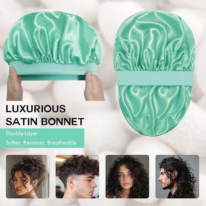 Satin Silk Bonnet for Sleeping, Double Layer Silk Sleep Cap for Men & Women, Soft Satin Lined Bonnet for Curly Hair