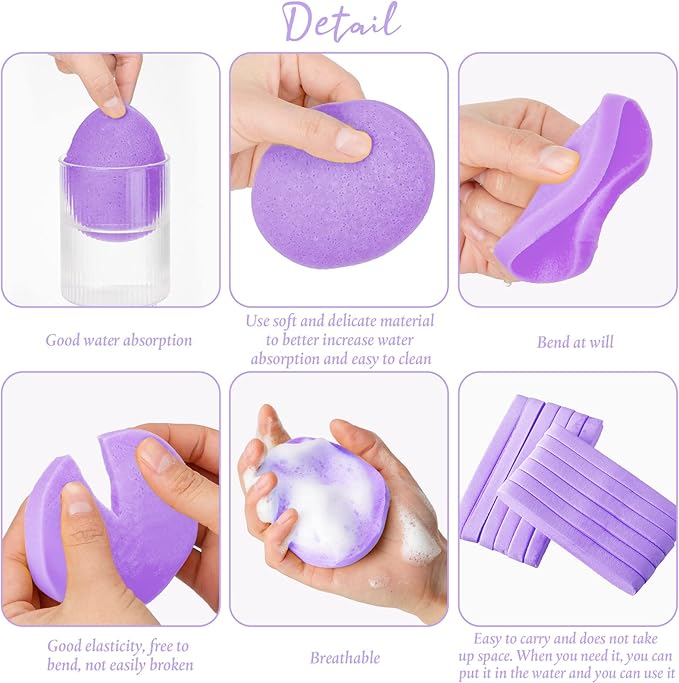 Foaincore 600 Pieces Compressed Facial Sponge Round Facial Sponge for Estheticians Face Sponges for Cleansing Makeup Removal Wash Pads Disposable Sponges for Women Spa Exfoliating Cleansing(Purple)