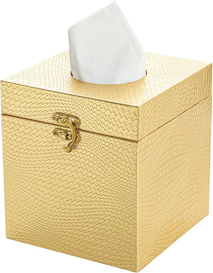 Gold Tissue Box Cover, Elegant Square Tissue Box Holder for Bathroom, Bedroom, and Office, Modern Decorative Tissue Box for Home Décor