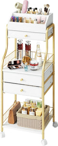 SWTYMIKI Rolling Makeup Organizer Cart - Floor Skincare Storage with Non-woven Drawers, Vanity Organizer Cosmetic Display Cases with Wheels, Cabinet for Skin Care Perfume Nail Polish Brush Hair Tool