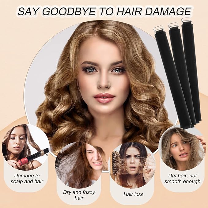 Heatless Curling Kit: Curling Rod, Headband Curler, Ribbon with Hook - Easy to Use for Overnight Curl Styling (2Pcs)