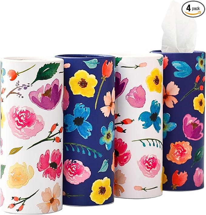 Small Car Tissues Holder with Facial Tissues - 4PK - Travel Tissue Tubes Box Container Perfect Fit for Car Cup Holder Car Tissues Cylinder 200 Sheets
