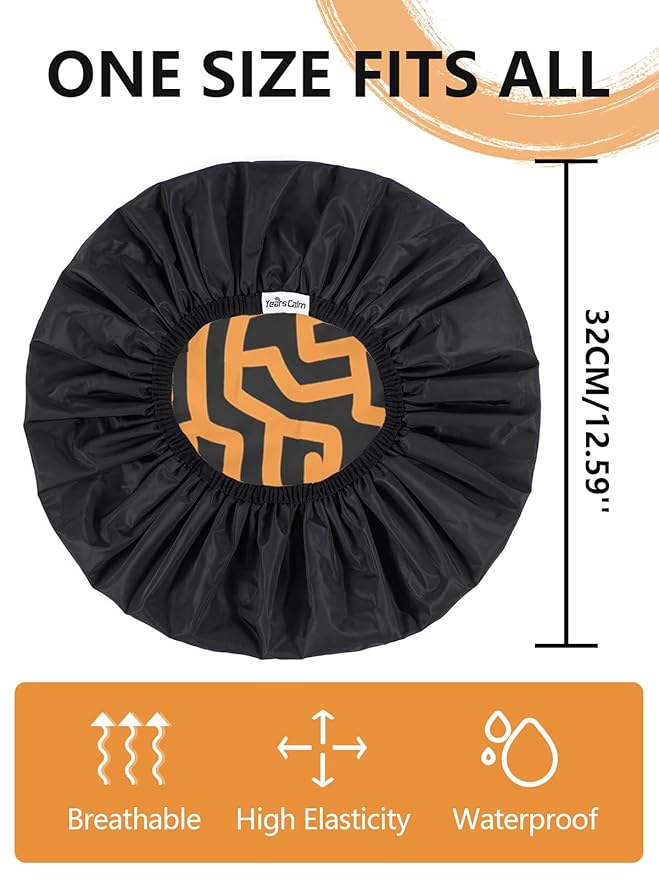 Years calm Men Shower Cap Reusable Waterproof, Dual-Layer Design, Double-Sided Use, Protects Hair in Shower, Spa, Travel & Cooking, Adjustable Elastic for Comfortable Fit (Orange Striped, One Size)