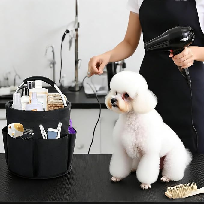 Felt Pet Dog Grooming Bag, Small Pet Grooming Tote Bag with 6-Pocket Supplies Organiser for Clippers, Nail Grinder, Cleaning Brush, Trimmer, Nozzle