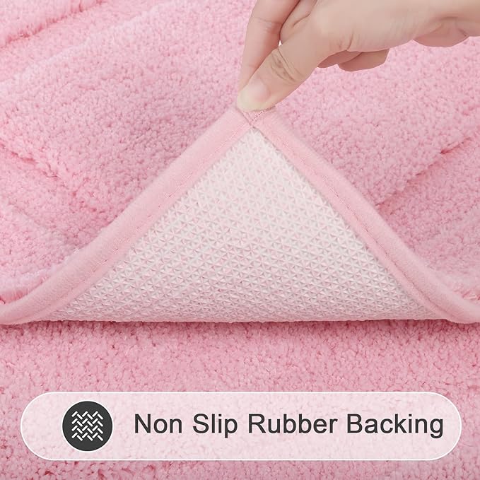 SHACOS Pink Bathroom Rugs Sets 2 Piece 47x20 + 32x20 inch, Non Slip Bath Mat Microfiber Washable Bathroom Rugs, Soft Fluffy Water Absorbent Bath Mats