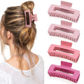 Canitor Pink Hair Clips Set for Women - 4PCS Matte Rectangular Claw Barrettes, Non-Slip Large Clips for Thick Hair, French Design