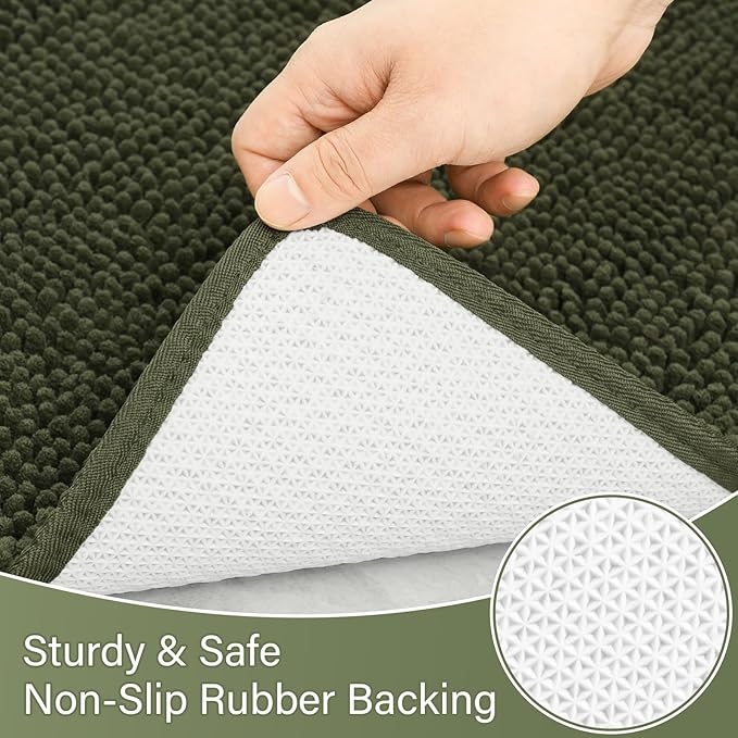 AROGAN Bathroom Rug Sets 2 Piece, 20"x20" U-Shaped Toilet Mat and 21"×34" Bath Mats Bathroom Floor Set, Washable Bath Rug, Absorbent Soft Non Slip Rug Set, Olive Green