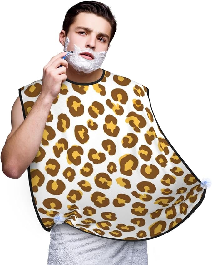 Men's Shaving Accessory Cheetah Gold Leopard Print, Waterproof Beard Apron with Hair Catcher & Suction Cups