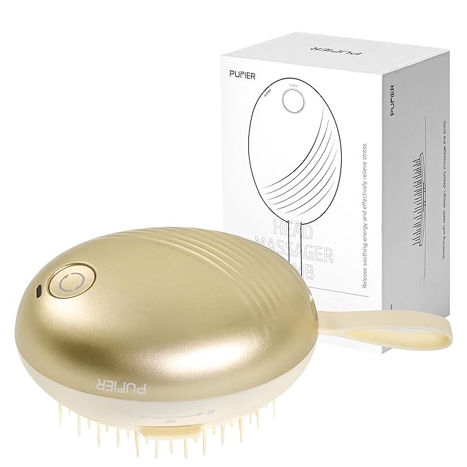 Electric Scalp Massager – Rechargeable Head Massager with Anion Technology, Portable Anti-Frizz Scalp Tool, Scalp Massager Gift for Men & Women(Gold)
