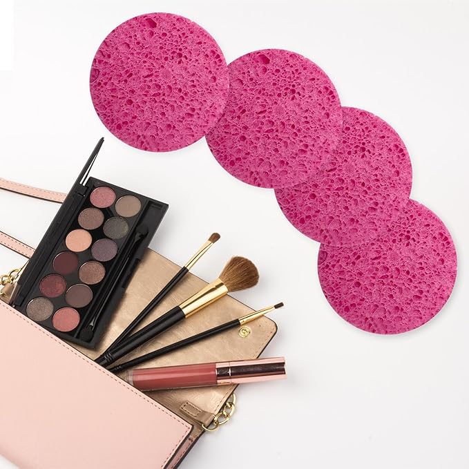 50-Count Large Compressed Facial Sponges for Estheticians,Daily Cleansing and Gentle Exfoliating- 100% Natural Cellulose Spa Sponge Perfect for Removing Dead Skin,Dirt and Makeup(Round 2.95",Pink)