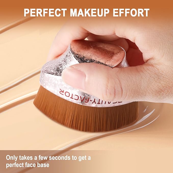 Flat Top Foundation Makeup Brush - Hexagon Kabuki Powder Make Up Brushes Soft and Dense Bristles with Protective Case for Liquid, Blending, Body, Self-tanner, Cream, Buffing (Pink)