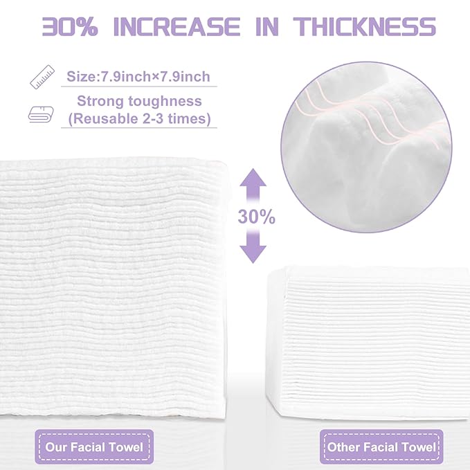Disposable Face Towel 200 Count, Soft Cotton Face Towels, Dry Wipes Facial Cloths Towelettes for Washing and Drying, Lint Free Facial Tissue for Skincare, Makeup Remover and Cleansing