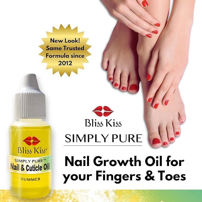 Bliss Kiss | Summer Fragrance | Nail Oil Cuticle Dropper w/Vitamin E & Jojoba⏤Nail Strengthener Nail Growth Serum for Brittle Peeling Breaking Thin Nails | 0.5oz | (Summer)