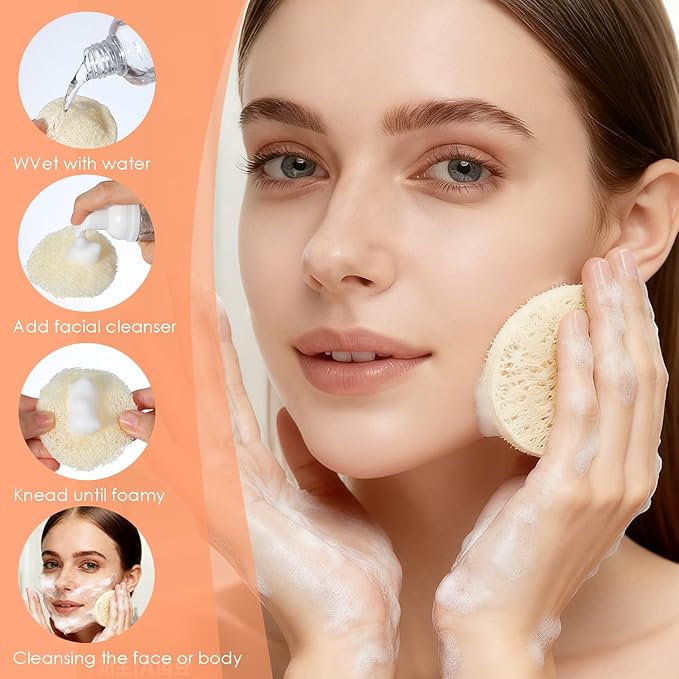 30 Pcs Natural Loofah Sponge Pads, 2.36 Inch Exfoliating Body Facial Scrub Pads for Makeup & Dead Skin Masks Removal Washing Face, Exfoliator Scrub Brush for Men Women Bath Shower Spa