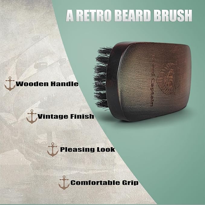 100% Boar Bristle Beard Brush for Men | Premium Vintage Wooden Handle | Soft Bristles | Grooming Tool for Short, Thin, Thick, Coarse & Full Beards