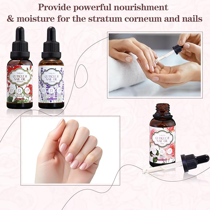 3 Pack Cuticle Oil, 3 in 1 Hydrating Oil for Strengthen Dry Nails Care, Soothe Cracked Cuticles, Thin Nails & Moisturize Hands, Non-Greasy, Cruelty-Free, Rose, Geranium, Lavender