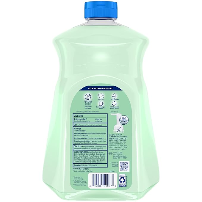 Dial Antibacterial Foaming Hand Soap Refill, Fresh Pear, 52 fl oz (Pack of 2)