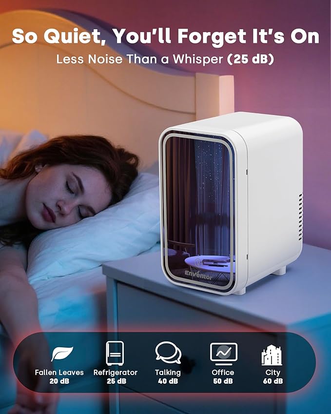 Enventor Mini Skincare Fridge Small Refrigerator for Bedroom, Beauty Fridge for Makeup with Dimmable LED Mirror, 6 L / 8 Cans Compact Portable Cooler for College Dorm, Office, Car, White
