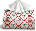 Christmas Tissue Box Cover Rectangle, Green Red Tissue Box Holder, Santa Bows Winter PU Leather Tissue Covers Decorative for Home Office Kitchen, Cute for Women Girls 9.8x5.9x5.9
