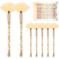Nuenen 12 Pcs Soft Fan Facial Brushes Mask Acid Applicator Brush for Mud Cream Blush Makeup Peel Glycolic Multi Use Cosmetic Tools with Glitter Quicksand Handle and Pouch(Gold)