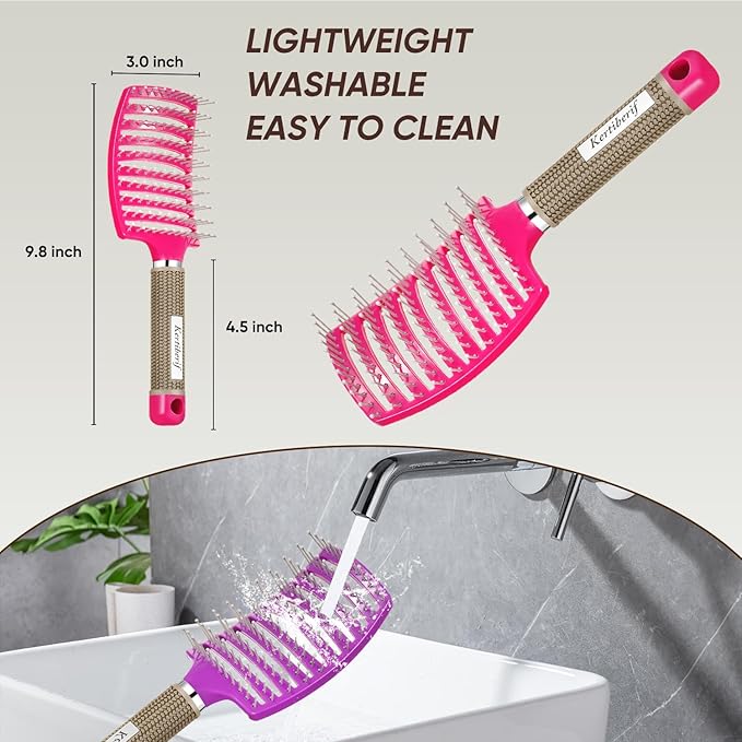 2 Pack Curved Vented Detangling Brush for Wet and Dry Hair, Paddle Styling Hair Brush for Faster Blow Drying, Detangler Brush for Women Men Curly Thick Hair