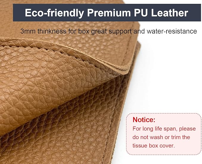 Tissue Box Cover 5X5X5'' PU Leather Tissue Holder Square Tissue Cube Box Organizer for Bathroom Vanity Countertop, Car, Night Stands, Office, Home, Kitchen (1Pack, Brown)
