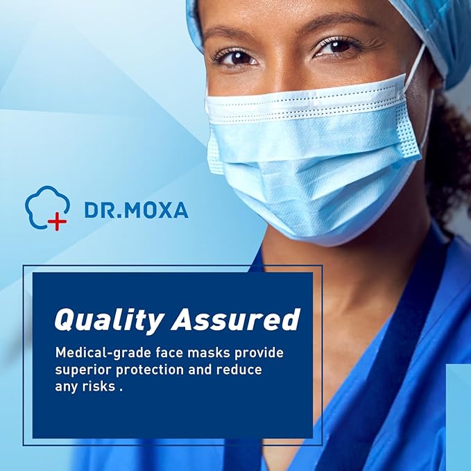 DR.MOXA 500 Pack Disposable Medical Face Masks (5 Boxes, 100pcs/Box) -3 Ply Face Mask for Adults Blue