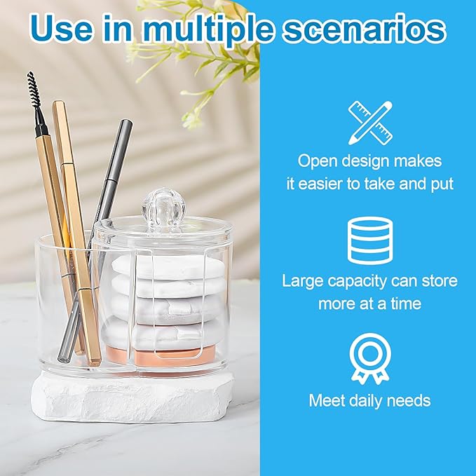 Cotton Swab Holder Dispenser Dual-Compartment Cotton Organizer Clear Vanity Canister with Removable Dustproof Lid Bathroom Accessories Storage Organizer for Cottons Swabs Balls Pads Floss