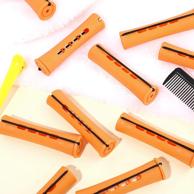 WILLBOND 60 Pcs Perm Rods for Long Hair Plastic Curl Rods Cold Wave Irons Curling Roller for Hair Styling Hairdressing Tools (0.87 Inch, Orange)