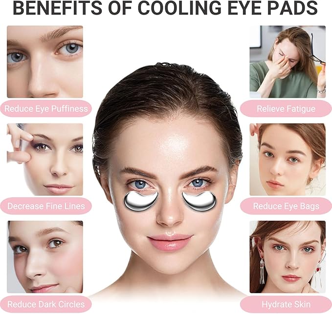 Mini Cooling Eye Pad for Puffy Eyes - Unbreakable Stainless Steel Eye Mask for Anti-Aging, Wrinkles and Puffiness Relief - Hot or Cold Therapy - Suitable for All Ages (Silver)