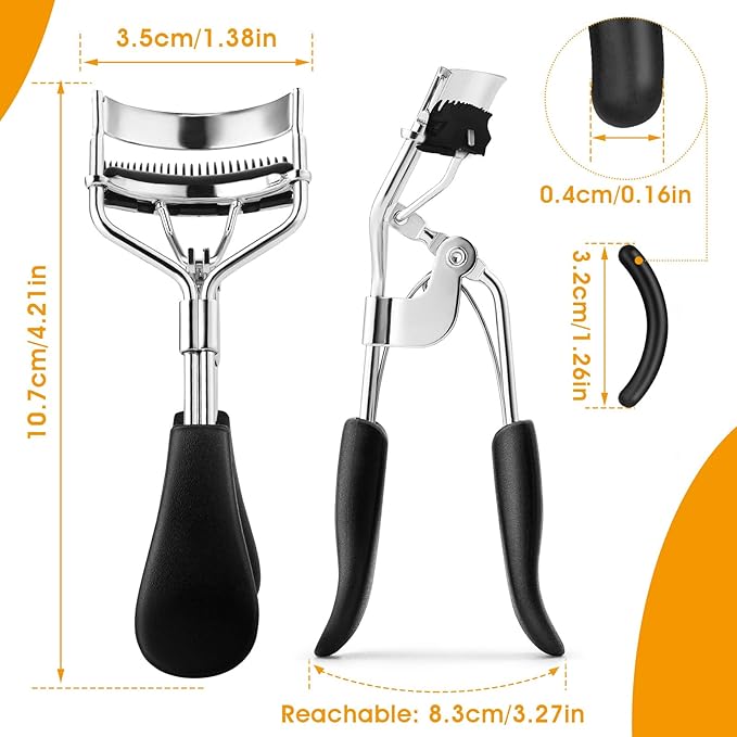 Eyelash Curler Kit Metal Eye Lashes Curler，Professional Makeup Tool with Built-in Comb Eye with 10 Replacement Refill Pads Get Dramatically Curled Eyelashes for Women Girl (Black)