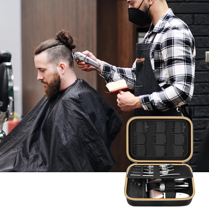 Boobowl Barber Accessories Bag for Clippers and Supplies, Mens Hair Trimmers Box, Portable Clipper Storage Holder for Hair Cutting, Guard Grooming Kit and Barbers Supplies (Bag Only)-Dark Black