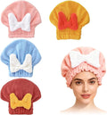 4PCS Super Absorbent Hair Towel Wrap for Wet Hair,Microfiber Hair Drying with Caps Bow Design,2026 New Fast Drying Hair Turban Wrap Towels Shower Cap for Girls and Women(Pink, Blue,Yellow,Red)