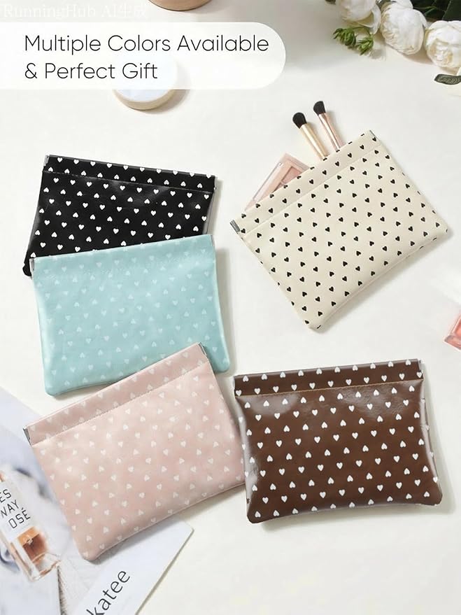 Dots Leather Makeup Pouch Set for Women Small Make Up Bag for Purse Waterproof Initial Makeup Cosmetic Bags Pouches for Purse Aesthetic Travel Toiletry Bag,Heart Black