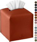Tissue Box Cover, Jeethemy Square PU Leather Tissue Box Holder, Modern Tissue Case Facial Paper Organizer Dispenser，5X5X5'',Single Brick Red